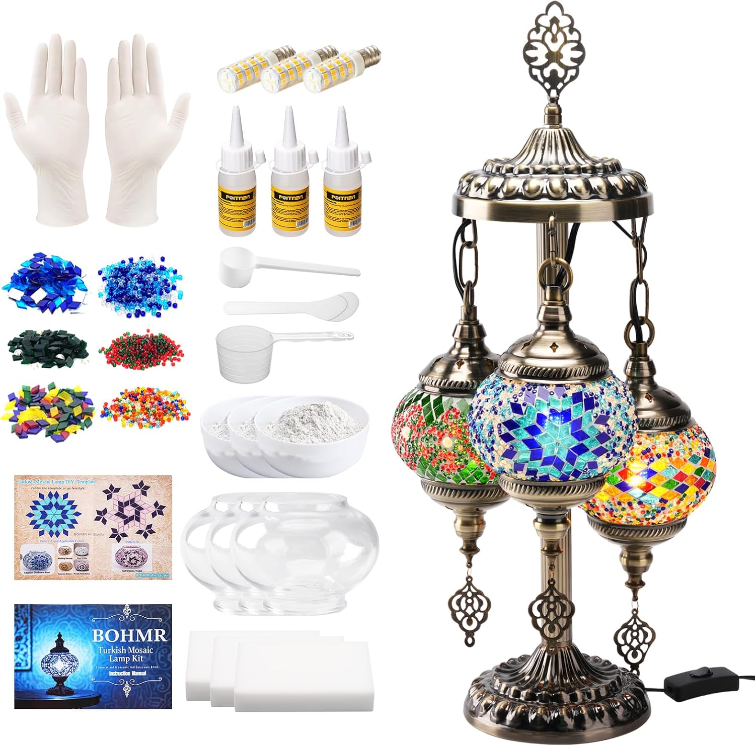 Art Craft Kits For Adults - DIY 3구 터키 모자이크 램프 키트,