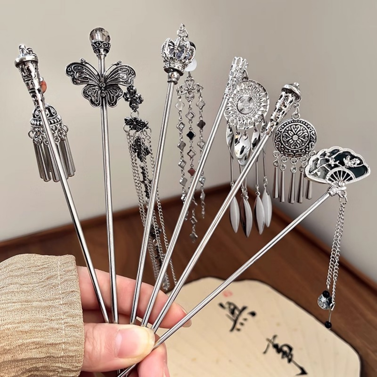 우아한 여성의 머리핀 골동품 실버 나비 술 머리 스틱  - Art Craft Shop 리뷰 및 가격
