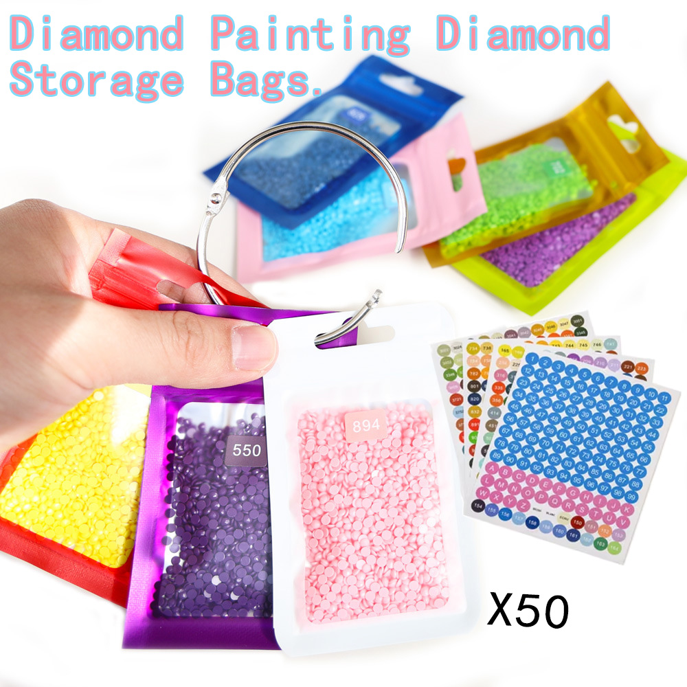 50pcs 다이아몬드 페인팅 비즈 보관 가방(라벨 포함 - Art Craft Accessories 리뷰 및 가격