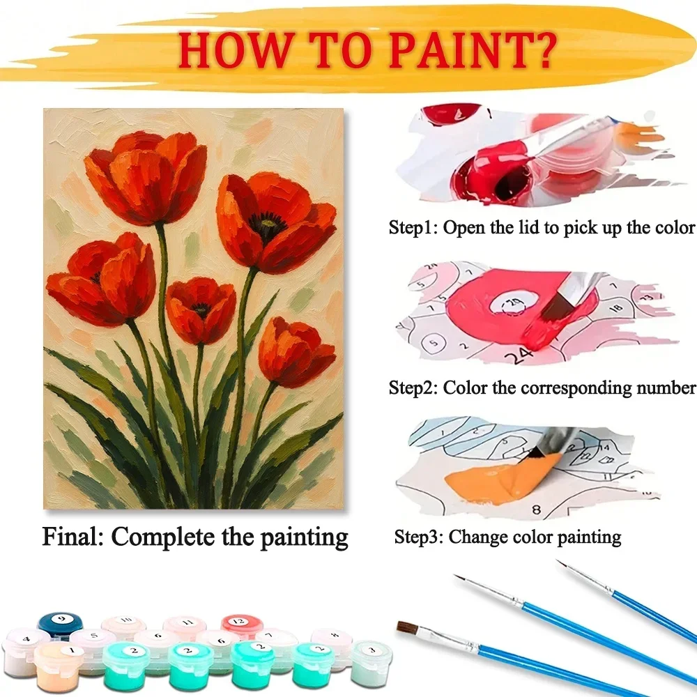 성인을 위한 튤립 DIY 그림 그리기 키트, 캔버스에  - Art And Craft Valentine 리뷰 및 가격